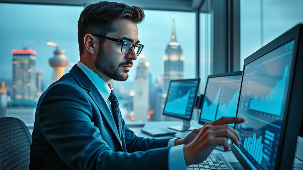 law firm seo - attorney analyzing SEO data and organic traffic growth in a modern tech-driven law firm office