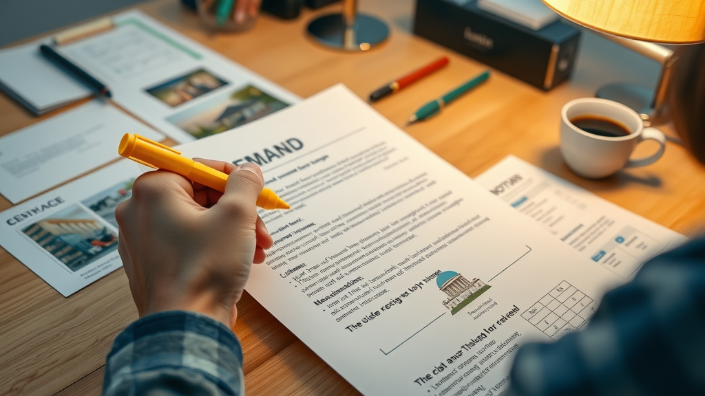 Neatly typed demand letter with financial documents and photographs of damage, highlighting the importance of documentation for insurance settlement negotiation tips.