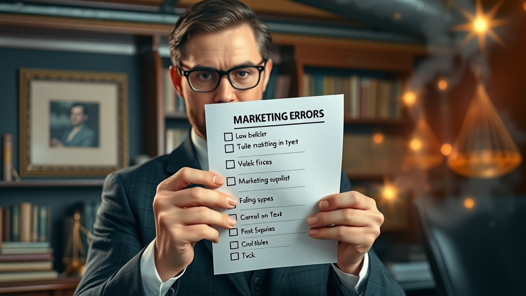 content marketing mistakes for law firms attorney with checklist preparing to resolve errors