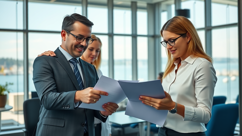 puget sound attorney marketing - modern corporate law office with attorneys collaborating and Puget Sound view