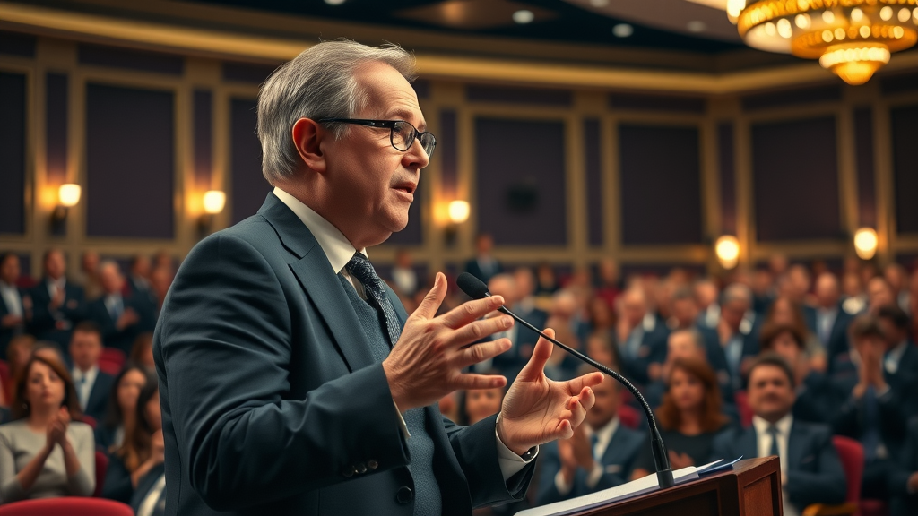 Distinguished attorney delivering keynote on legal marketing thought leadership