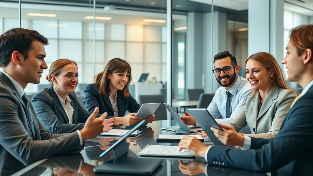 dynamic team of lawyers planning digital content strategy in modern law firm office - legal content creation