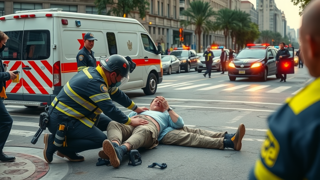 Severe injury case: Emergency responders helping injured person after car accident