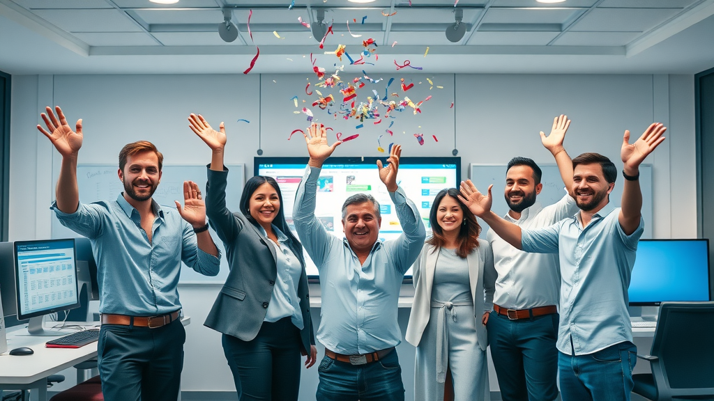digital agency team celebrating successful law firm content marketing campaign
