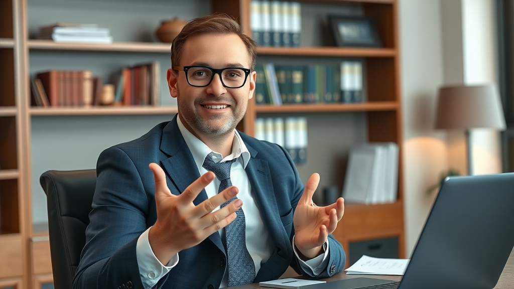Confident attorney recording educational video to showcase content marketing plan for personal injury law