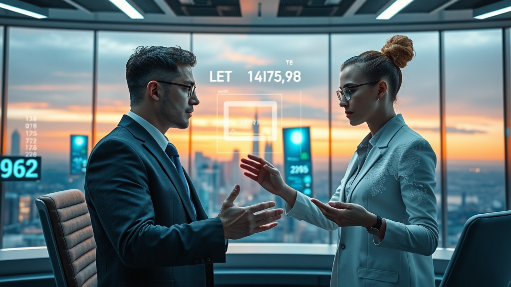 Futuristic law firm office using advanced digital marketing technologies for strategy