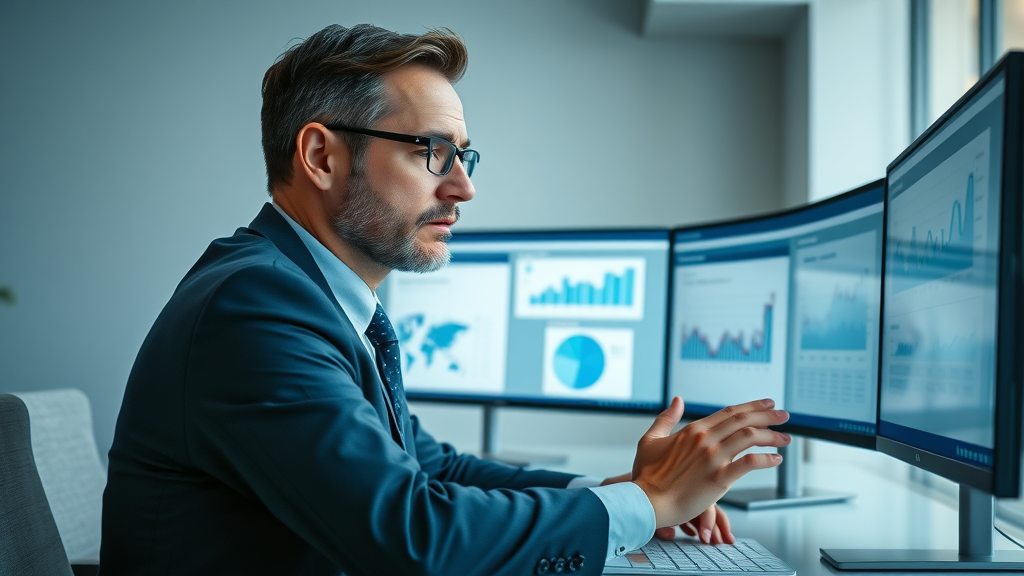 Attorney reviewing digital analytics dashboard for law firm marketing success