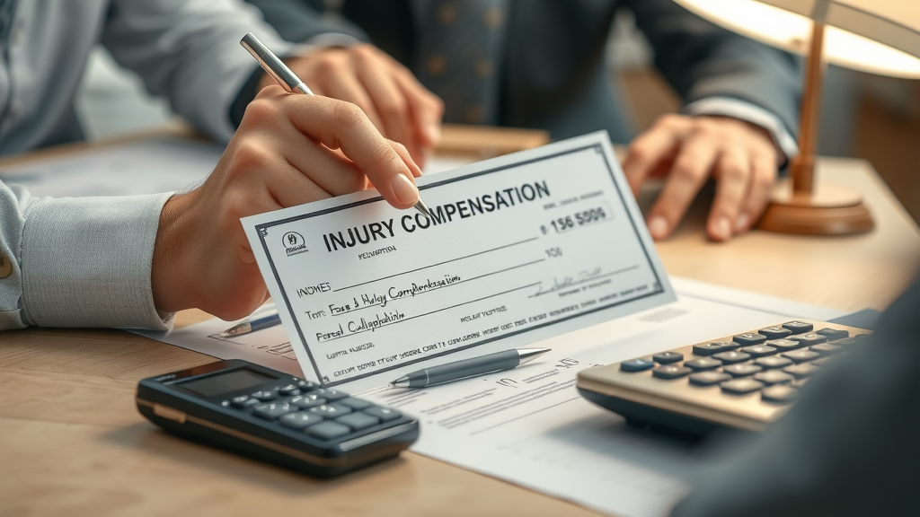 Personal injury lawyer calculating severe injury compensation for client