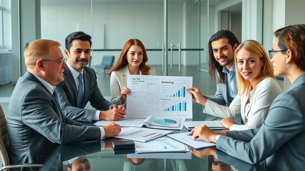 Legal team drafting law firm marketing plan collaboratively