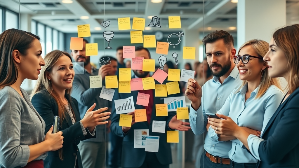 content marketing for law firms - law firm team brainstorming creative marketing strategies with modern tech in a bright office setting