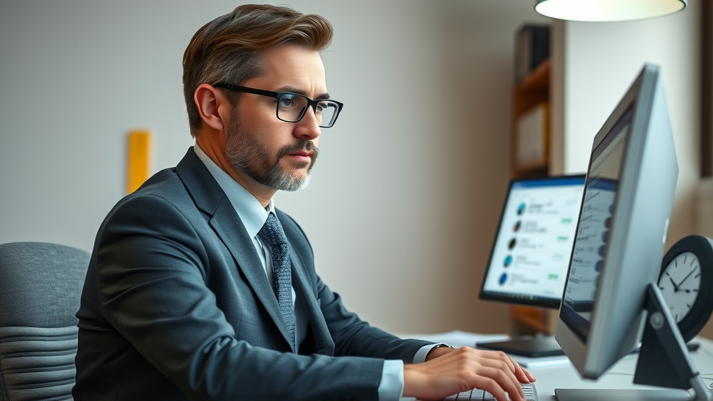 Time-efficient lawyer scheduling social media posts with law firm branding, illustrating time-saving marketing for lawyers