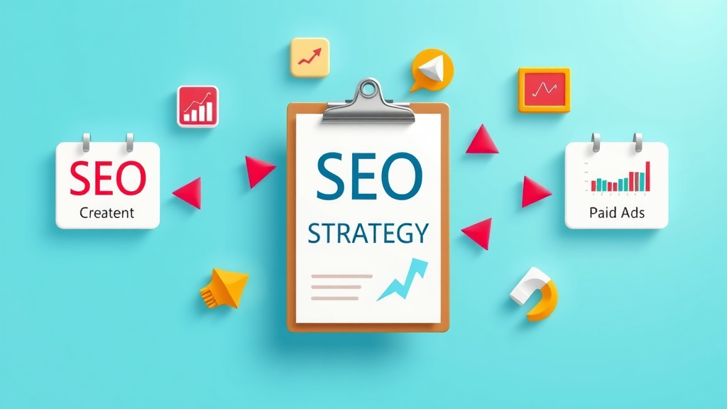 law firm seo services: Infographic showing integrated strategy for SEO, content creation, and paid ads for law firms