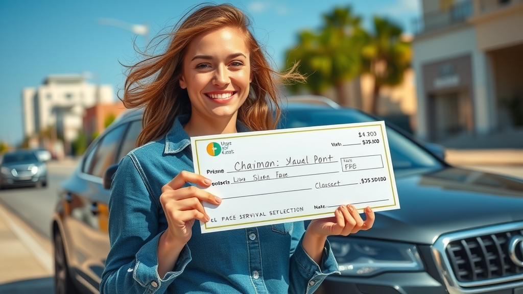 happy car accident survivor receiving insurance settlement check after negotiating with insurance companies