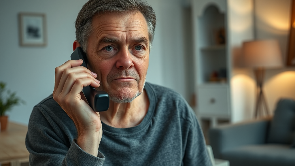 Cautious claimant speaking on the phone with insurance adjuster, wary of insurance adjuster negotiation tactics with legal papers on table