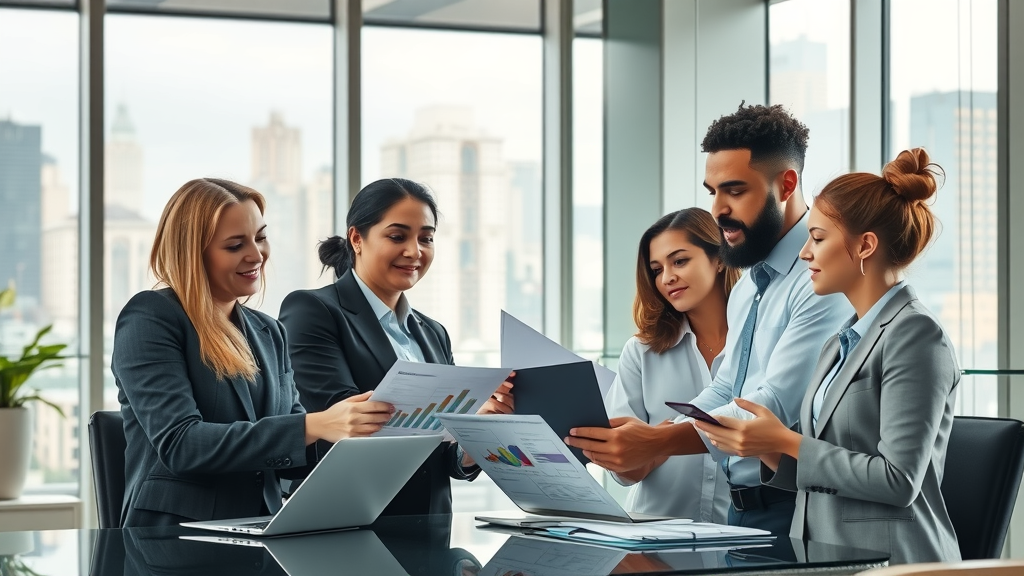 modern law firm office with legal professionals collaborating on digital marketing strategy