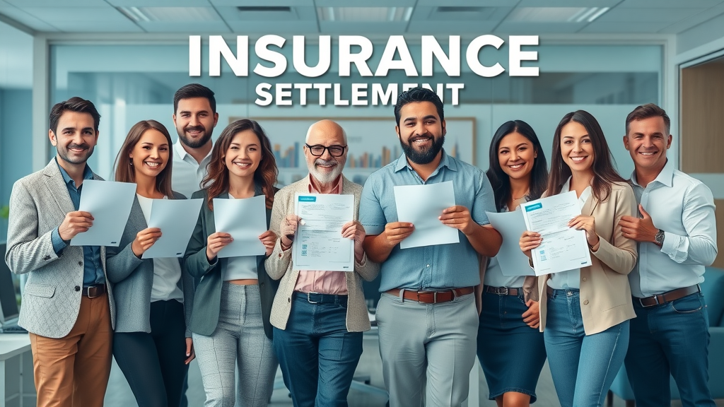 People receiving insurance settlements, maximizing insurance claim settlements, office environment, happy and confident with documents