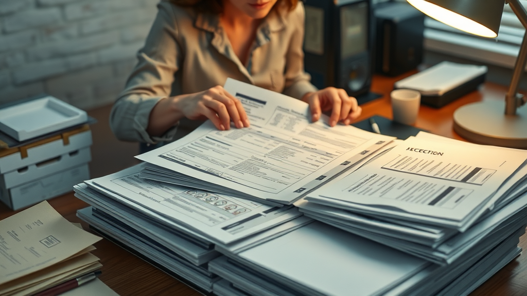 Diligent paralegal organizing medical reports and police documentation, demonstrating the critical process of gathering evidence for a personal injury claim.