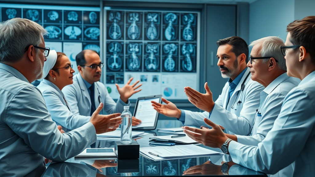 Medical and legal experts engaged in intense case discussion in a conference room, illustrating teamwork in addressing complexities for personal injury settlement.
