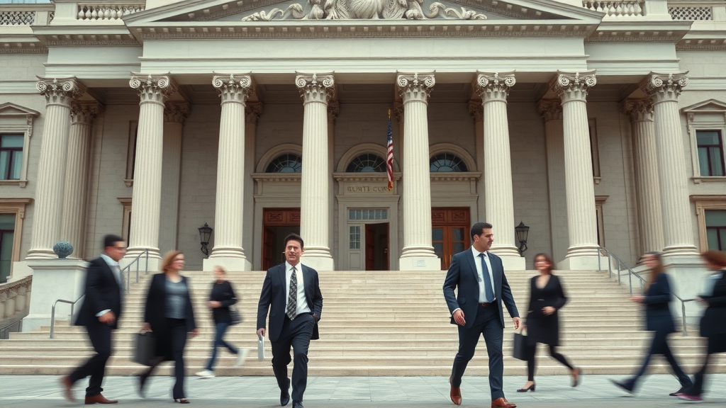 personal injury case courthouse exterior lawyers and clients on steps