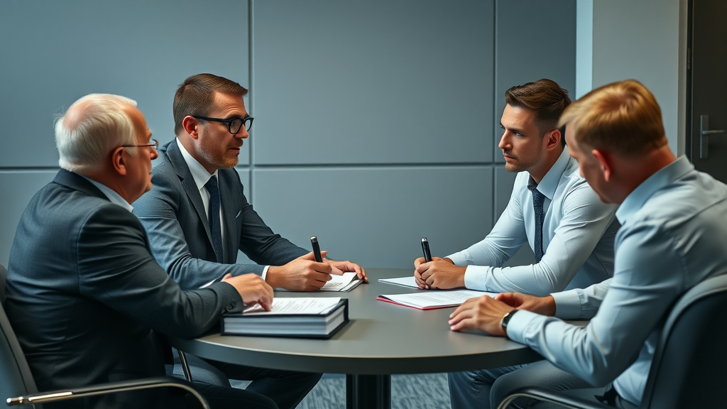 settlement negotiations in personal injury lawsuit process with mediator at table