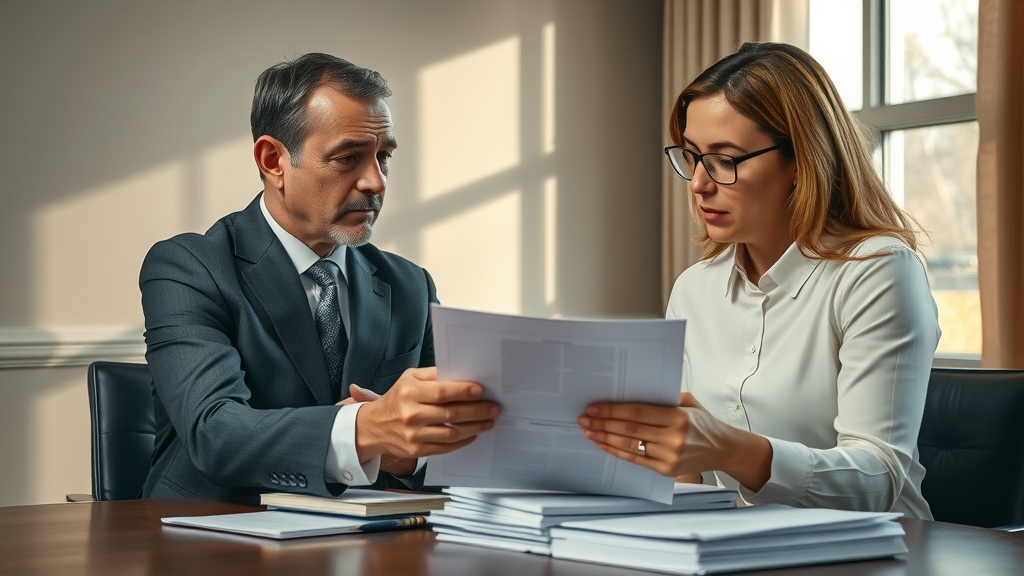 Serious Bellevue injury attorney consulting with client about injury documentation and personal injury claim paperwork
