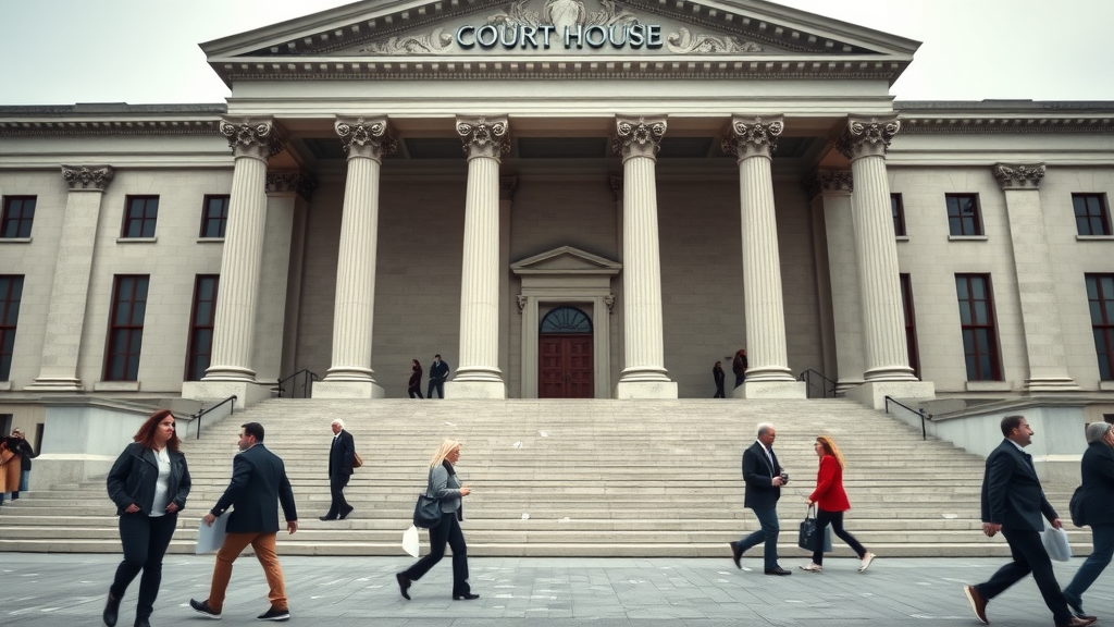 personal injury legal process courthouse exterior, people entering a classical courthouse