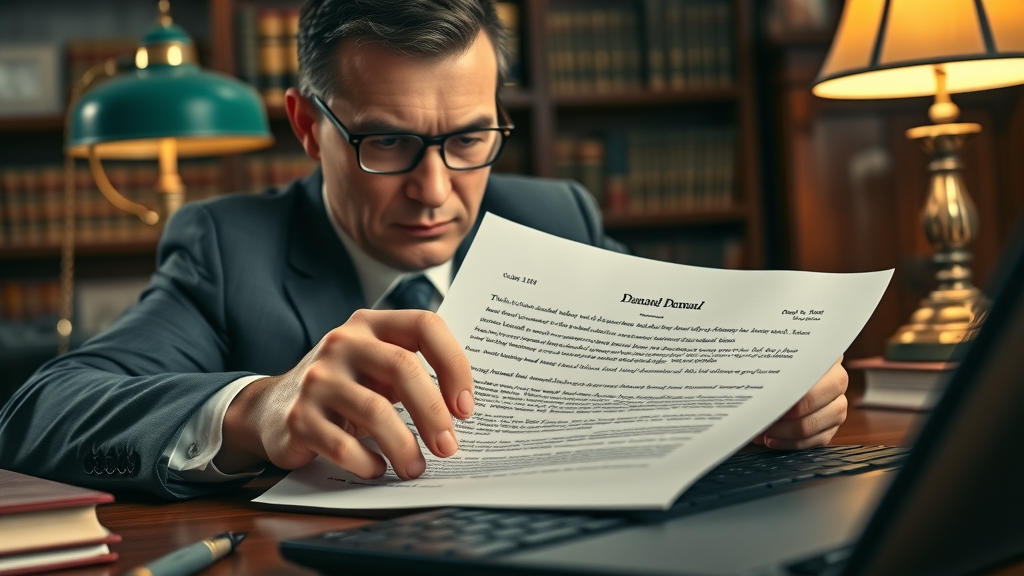 lawyer drafts comprehensive personal injury demand letter at classic desk, turning point in the personal injury case stages