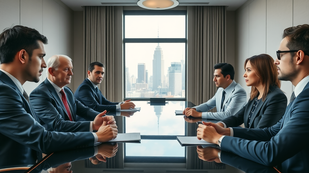 lawyers and injured clients negotiate settlement in modern conference room, key phase in personal injury case stages