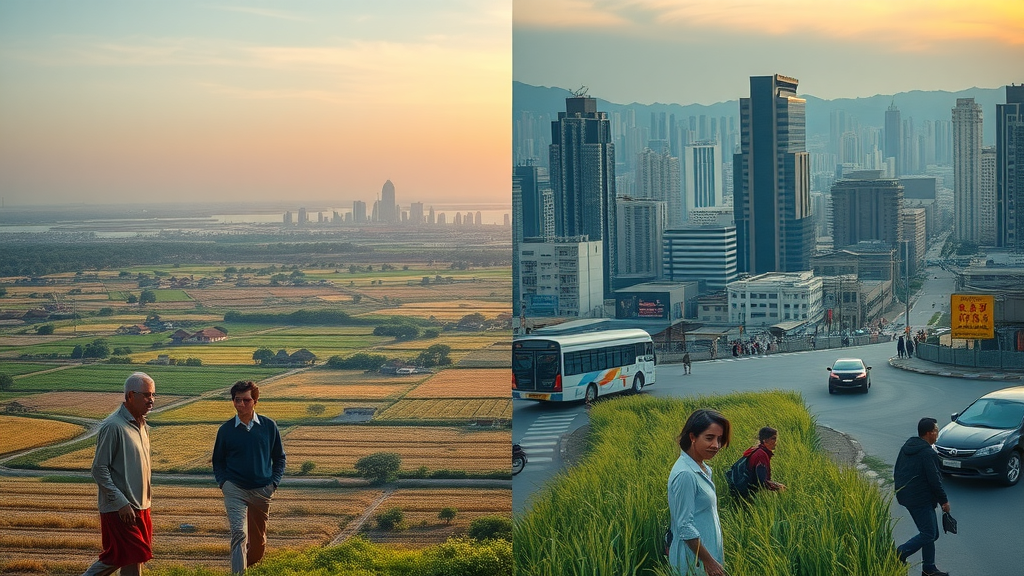 Comparison of rural and urban landscapes illustrating different factors affecting settlement duration and human settlement patterns