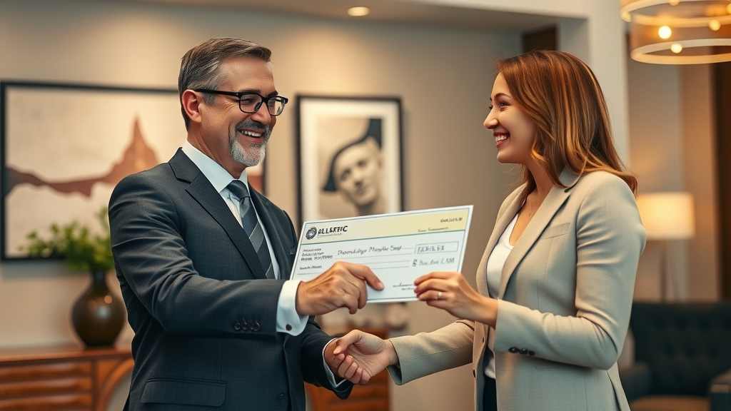relieved client receiving settlement check personal injury lawyer