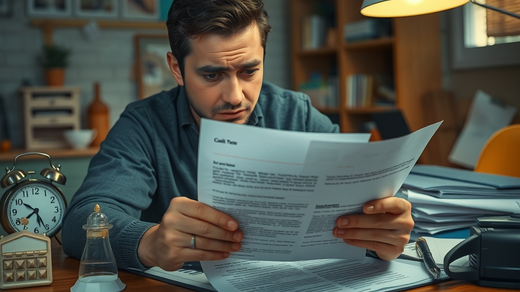 Car accident compensation mistake individual regrets missed legal deadline as they review rejection letter at cluttered table