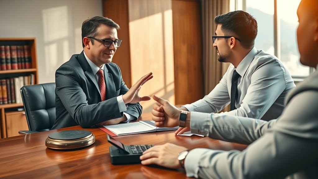 Accident attorney negotiating fair settlement for car accident compensation claim in well-lit law office
