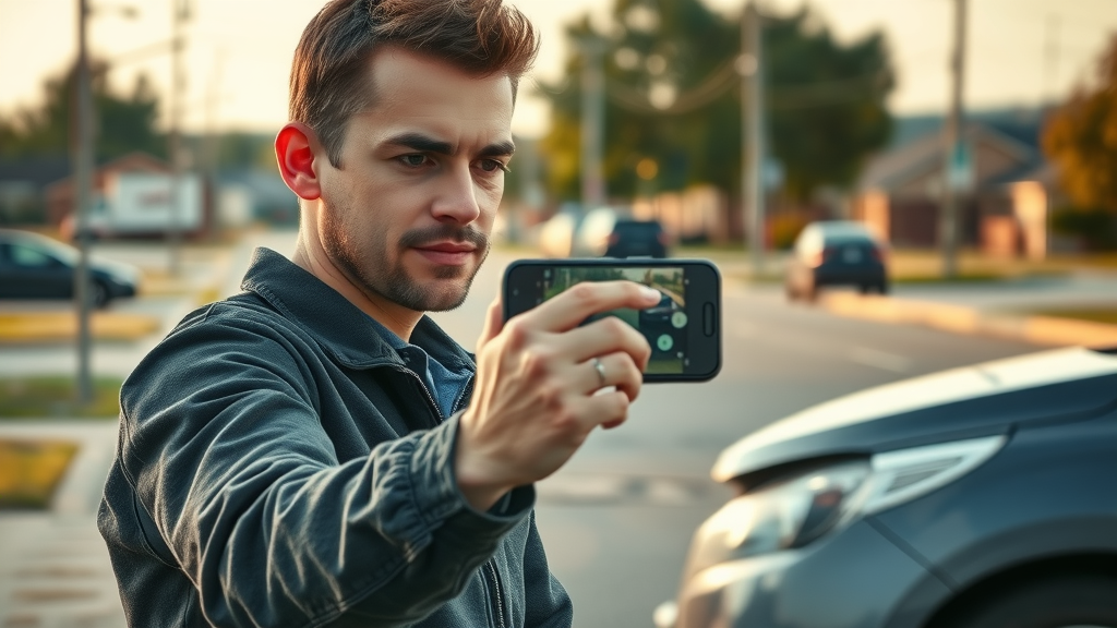insurance claims for car accidents — taking photos of car damage on scene for insurance documentation after a minor accident