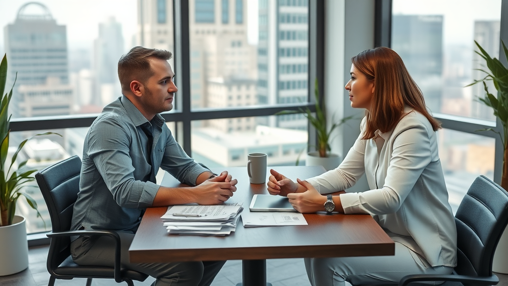 insurance claims for car accidents — claimant and insurance representative discussing third-party claim in modern office