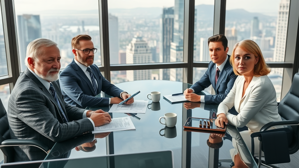 Settlement meeting between accident victim, attorney, and insurance company, illustrating negotiation for car accident compensation
