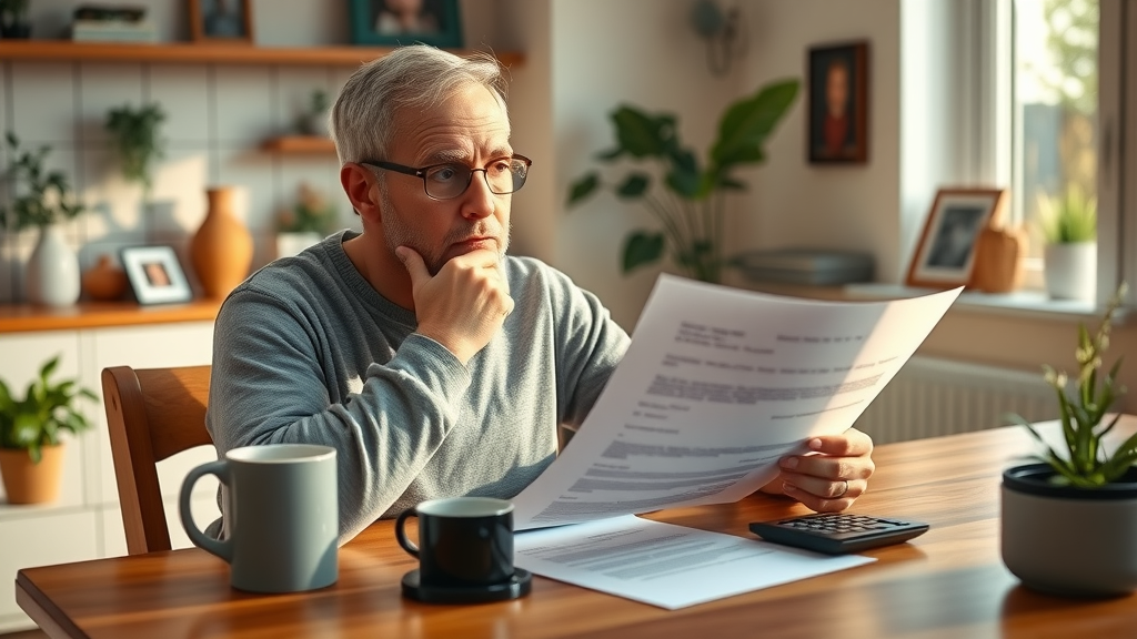 Individual carefully reviewing insurance settlement letter at home, determining whether to accept first car accident claim offer
