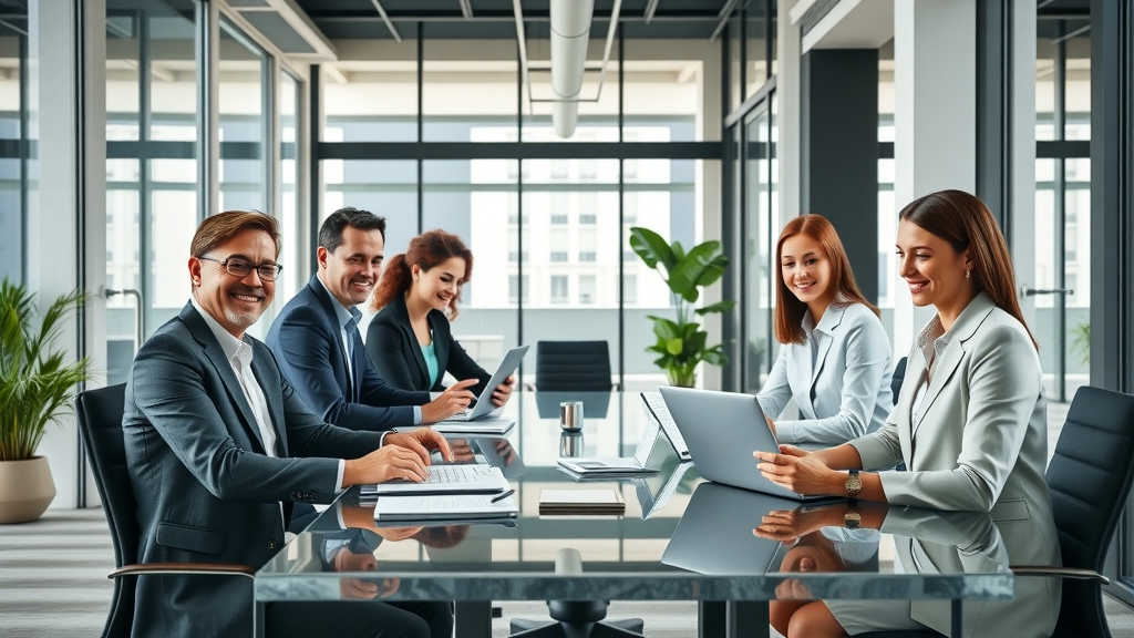 Team of accident attorneys collaborating in modern law office, symbolizing full support for your car accident legal advice needs