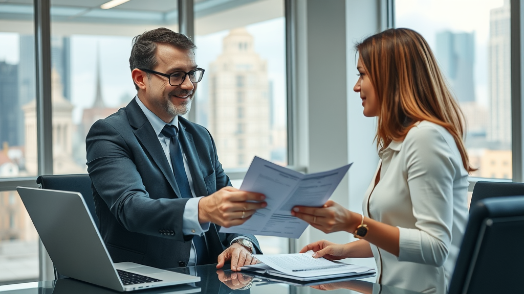 Professional injury lawyer reviewing a property damage claim with client, legal documentation advice