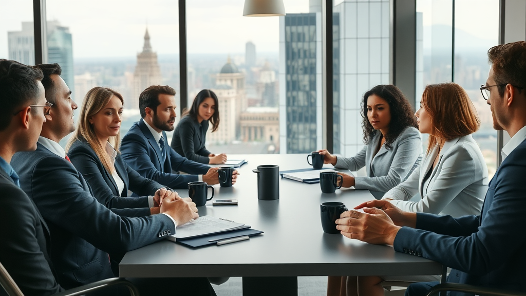 Diverse lawyers, clients, and insurance agents discussing the car accident compensation timeline and settlement process in a conference room.