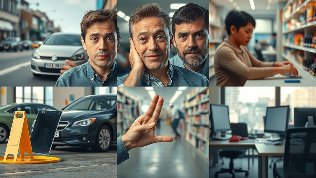 Photorealistic montage of car accident, slip and fall, workplace injury, and medical malpractice scenarios for diverse personal injury claims.