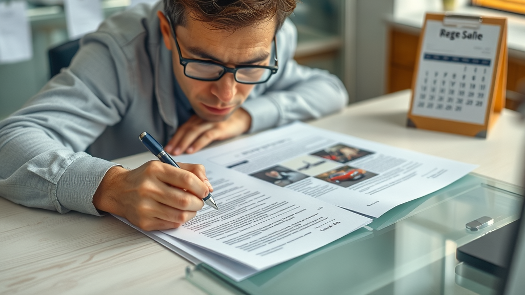 injury lawsuit paperwork - Focused individual completing legal injury lawsuit documents with evidence and calendar in Tacoma, realistic, natural light