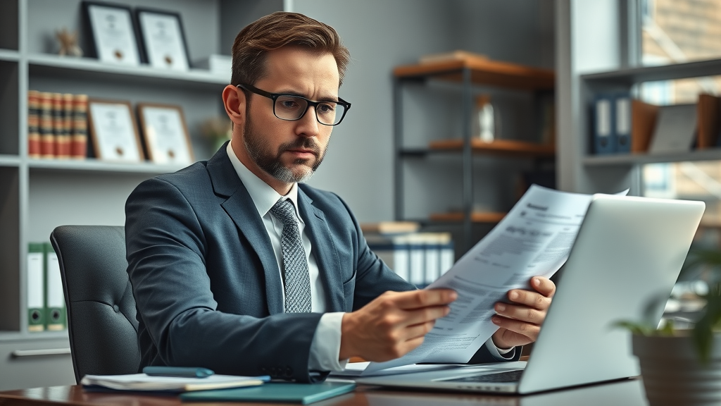 Knowledgeable personal injury attorney in Tacoma reviewing case files and legal documents with a keen attention to detail