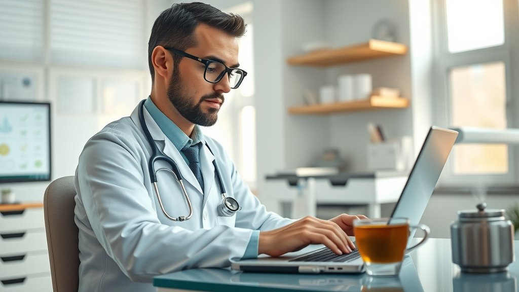 Doctor updating digital patient records to reduce risk of malpractice claims in Tacoma clinical setting, medical malpractice claims