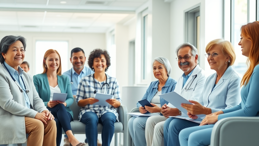 Diverse group in doctor’s office, discussing medical expenses reimbursement options