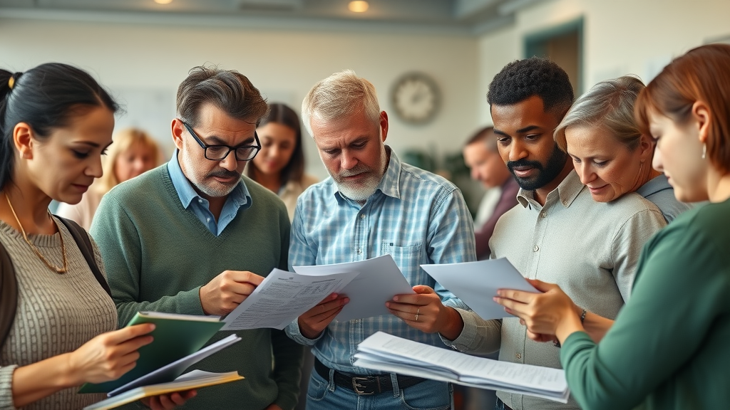 medical expenses reimbursement process, eligibility evaluation, diverse adults filling forms, documentation check, community help center, photorealistic, Federal Way, WA