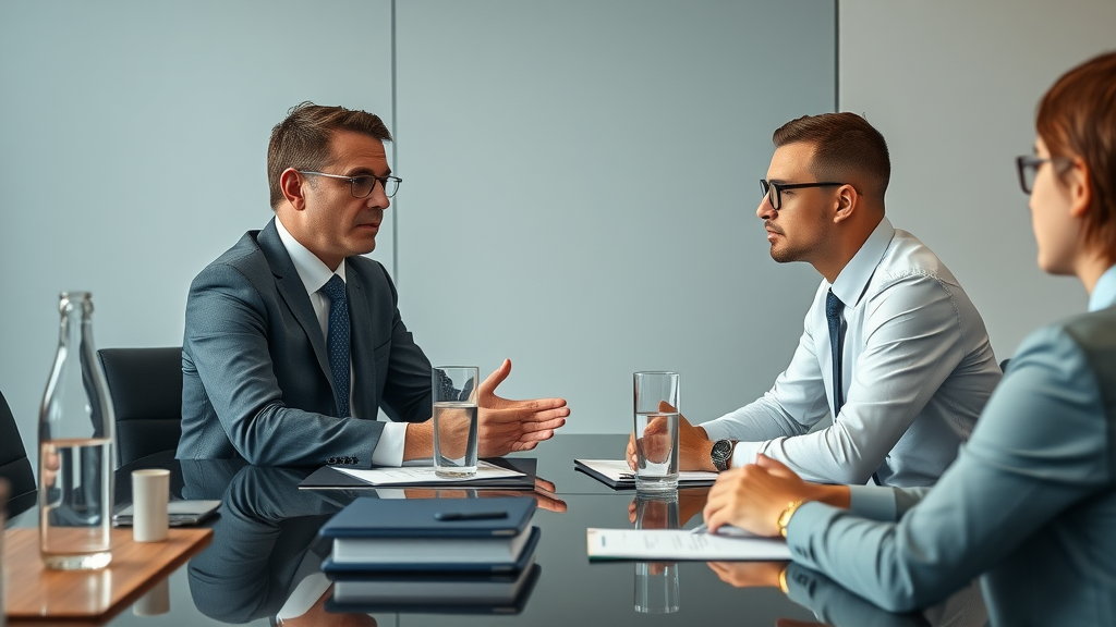 personal injury attorney negotiation, insurance provider, conference room meeting, photorealistic, Federal Way, WA