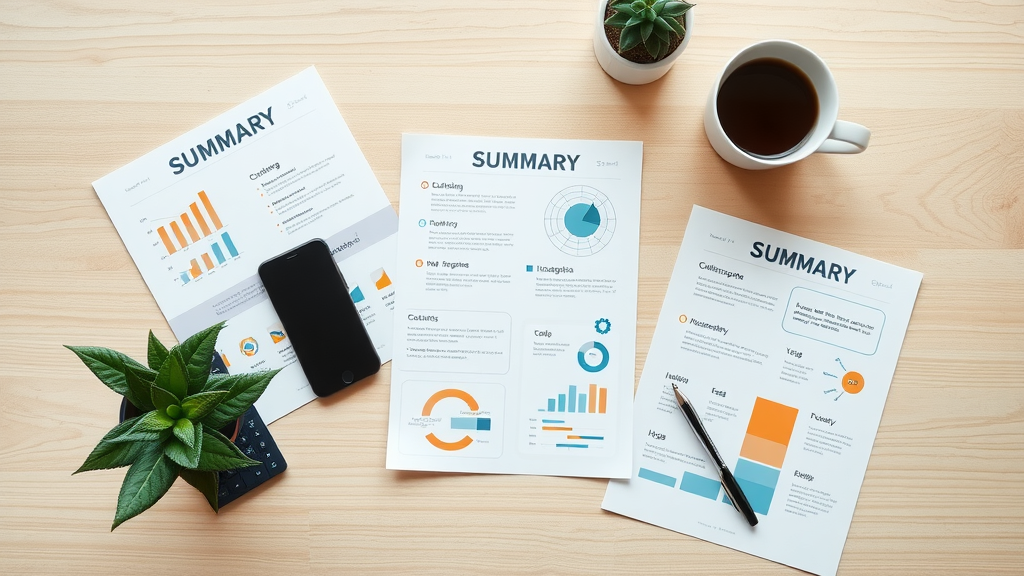Serene infographic summary of employee medical expense claims, clean workspace with summary sheets, calculator, and key points highlighted visually.