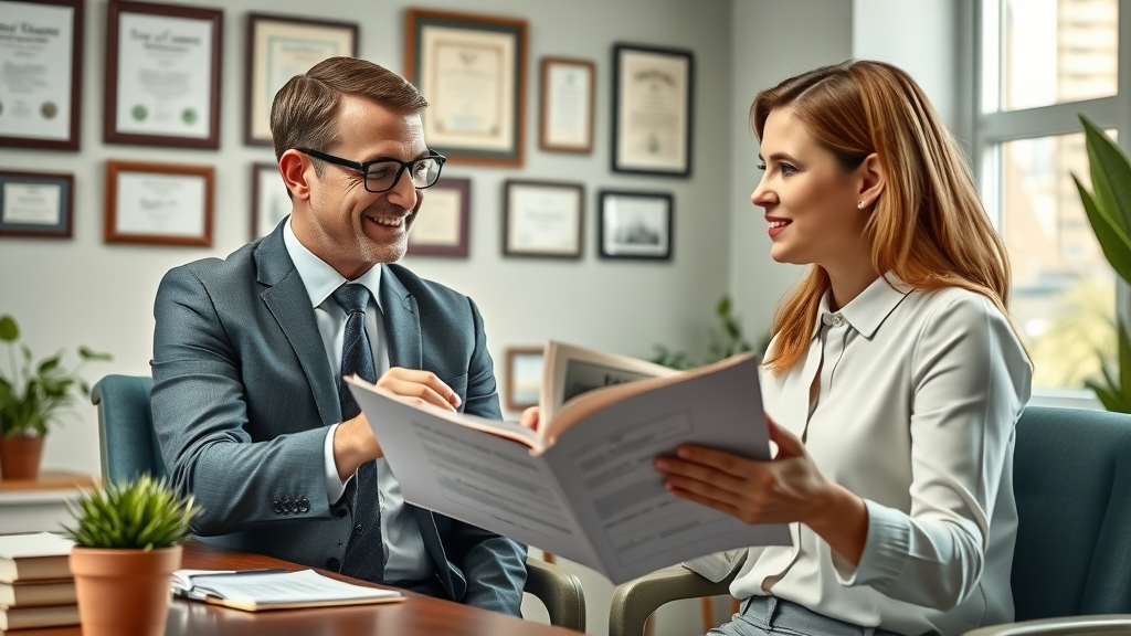 Personal injury lawyer and client reviewing medical expense reimbursement eligibility scenarios in law office in Federal Way