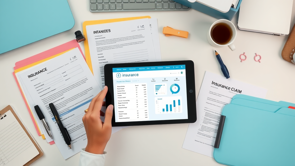 Organized documentation for medical reimbursement – color-coded folders and digital insurance forms